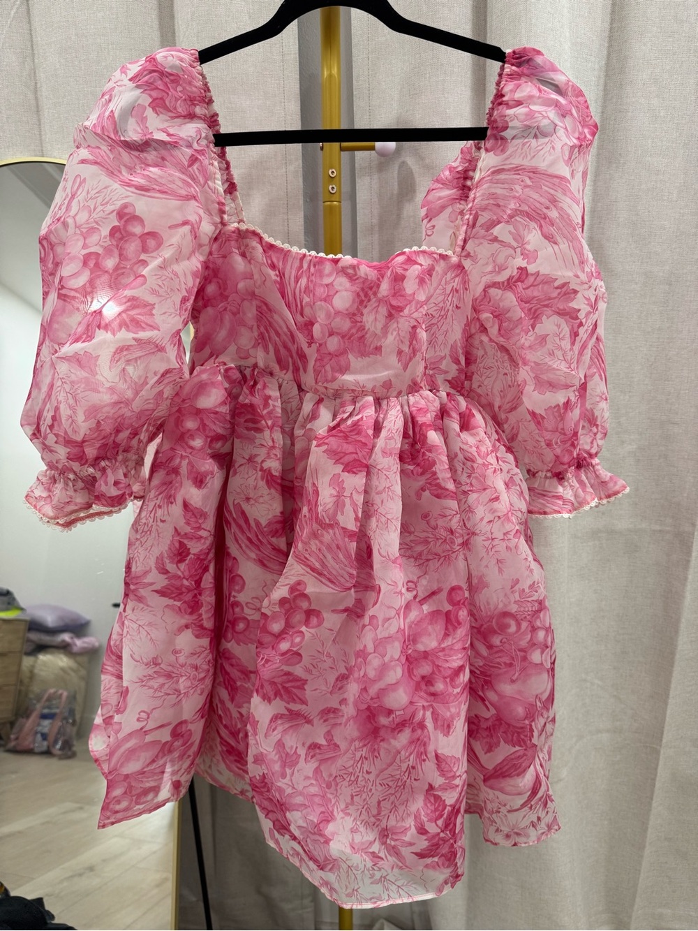 Selkie Pink Floral Lace-Trim Mini Dress